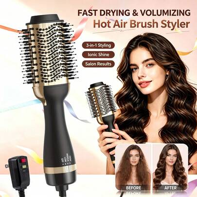 Cepillo Secador de Cabello 4 en 1 Mejorado, Secador y Estilizador Voluminizador con Iones Negativos, Cepillo Alisador de Aire Caliente, Peinado sin Frizz - Ideal para Todo Tipo de Cabello (Alisado, Rizado, Ondas Voluminosas) - Uso en Salón & Hogar
