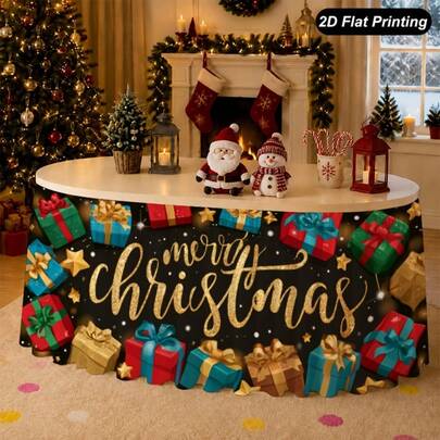 1 Pieza Mantel de Navidad Regalo, Falda de Mesa Feliz Navidad es Perfecta para Decoración del Hogar y Cocina, Decoración de Fiesta Familiar, Decoración de Vacaciones, Decoración Navideña