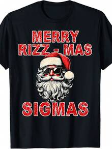 Merry Rizz Mas Sigmas - Cool Santa Face Gen Alpha Christmas T-Shirt - 款式 - 查看 1