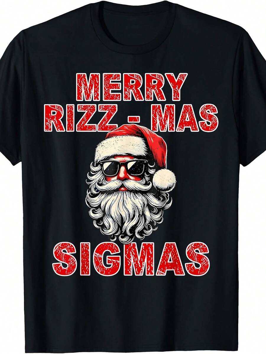 Merry Rizz Mas Sigmas - Cool Santa Face Gen Alpha Christmas T-Shirt - 款式 - 查看 1