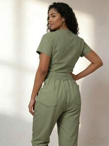 Women'S  Scrubs Set, Anti-Pilling Lightweight Breathable Multi-Pocket Top & Side Pocket Jogger Pants For Hospital, Clinic & Spa Use Uniforms - Navy Blue - View 9