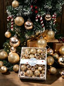42pcs Christmas Ball Ornaments, Christmas Tree Hanging Decor, Champagne Gold Mirror Christmas Decorative Balls, Christmas Snowball Hanging Ornaments, Hanging Decorations, Christmas Tree Ball Ornaments, Winter Party Decorations, Christmas Decorations, Christmas Gifts, Christmas Fireplace Decorations, Holiday Atmosphere Party Decor Supplies, Christmas Indoor And Outdoor Decorations, Xmas Decor - Champagne Gold - View 2