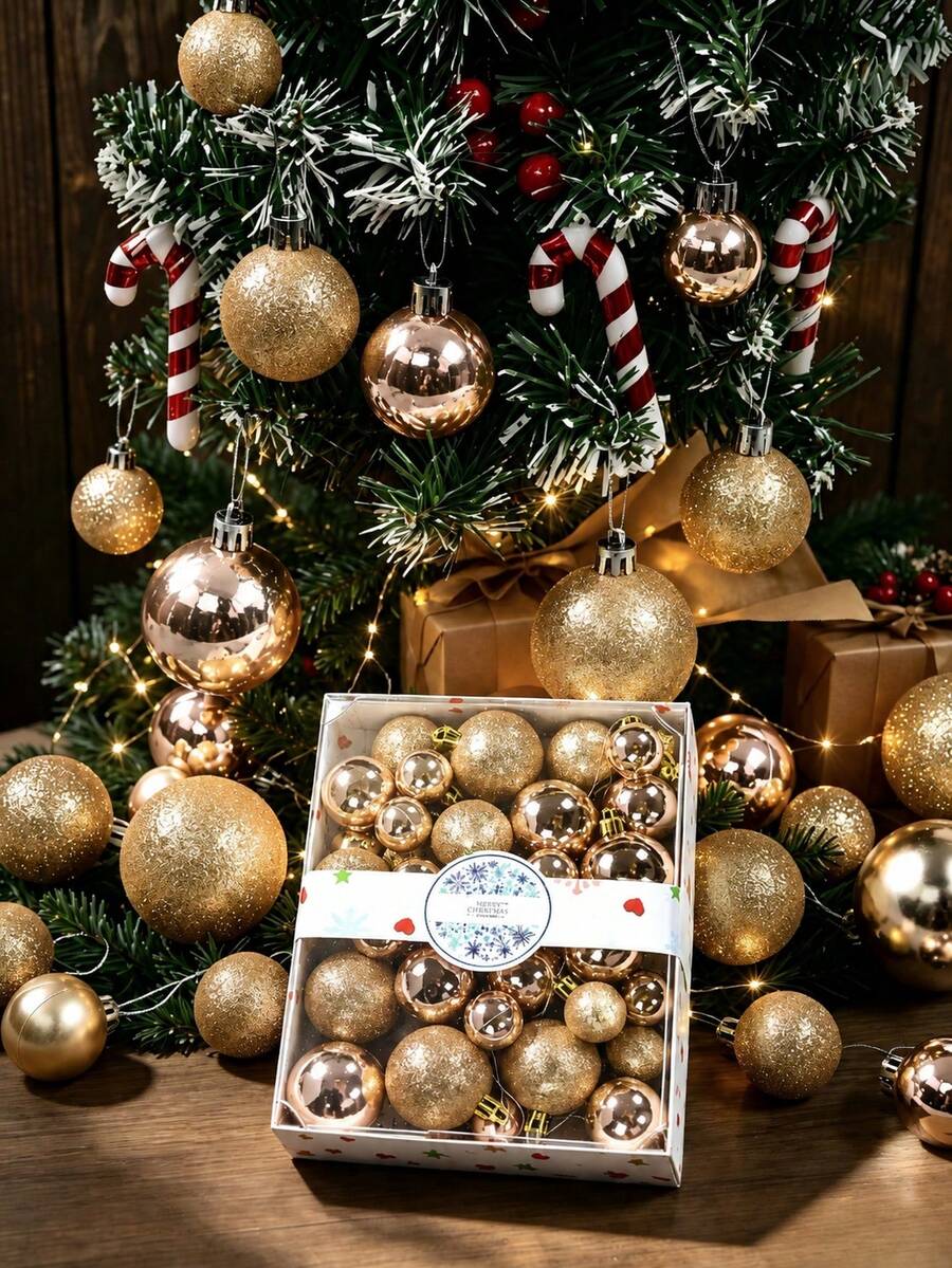 42pcs Christmas Ball Ornaments, Christmas Tree Hanging Decor, Champagne Gold Mirror Christmas Decorative Balls, Christmas Snowball Hanging Ornaments, Hanging Decorations, Christmas Tree Ball Ornaments, Winter Party Decorations, Christmas Decorations, Christmas Gifts, Christmas Fireplace Decorations, Holiday Atmosphere Party Decor Supplies, Christmas Indoor And Outdoor Decorations, Xmas Decor