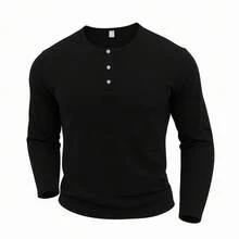 Men's Black Long Sleeve T-Shirt, Fitness Sports Style Base Layer - Black - View 2