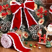Red & Green Velvet Christmas Ribbon Roll (6cm Wide); Handmade; Suitable For Holiday Decoration, Christmas Tree Ornaments, Gift Wrapping, Floral Arrangement And Wreath Making - Multicolor - View 6