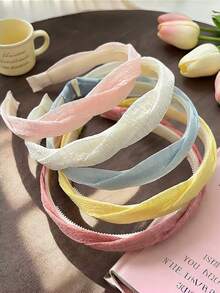 5pcs Girls Fresh Sweet Solid Color Versatile Twisted Braided Non-Slip Hair- Headbands - Multicolor - View 2