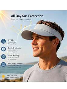 1pc Solid Color UPF 50+ Men's Sun Hat, Wide Brim Lightweight Moisture-Wicking Quick-Dry Hat, Suitable For Beach, Hiking, Outdoor - A - View 7