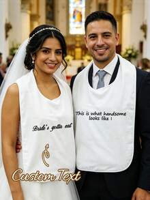 Personalized Bride & Groom Apron Set For Wedding Day First Dinner, Newlywed Couple Style Groom Suit Cover, Black & White Color Scheme, Pre-Wedding Party Favor - Multicolor - View 1