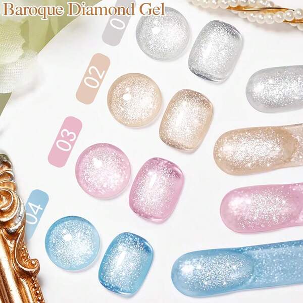 MISS MIANEL Cat Kuku Gel Glitter Rhinestone Transparan Warna Pink Icy Populer, Pemutih Berkilau Kepadatan Tinggi, Gel Kuku Glitter Berkilau, Semi Permanen UV yang Dapat Dilepas, Seni Kuku Putih, Seni Kuku Biru