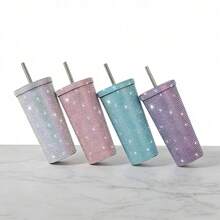 1pc Rhinestone Stainless Steel Insulated Water Bottle - Leak-Proof Portable Travel Cup With Lid, Flat Bottom Straw Cup, Suitable For Outdoor Sports, Fitness, Home, Kitchen, Office, Back To School Students, Christmas Gift For Mom, Girlfriend, Family - Multicolor - View 8