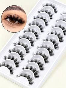 10 Pairs 5D Fluffy Mink Lashes, 3D Natural False Eyelashes, Soft Mink Eyelash Extension Makeup Kit Tools - View 1