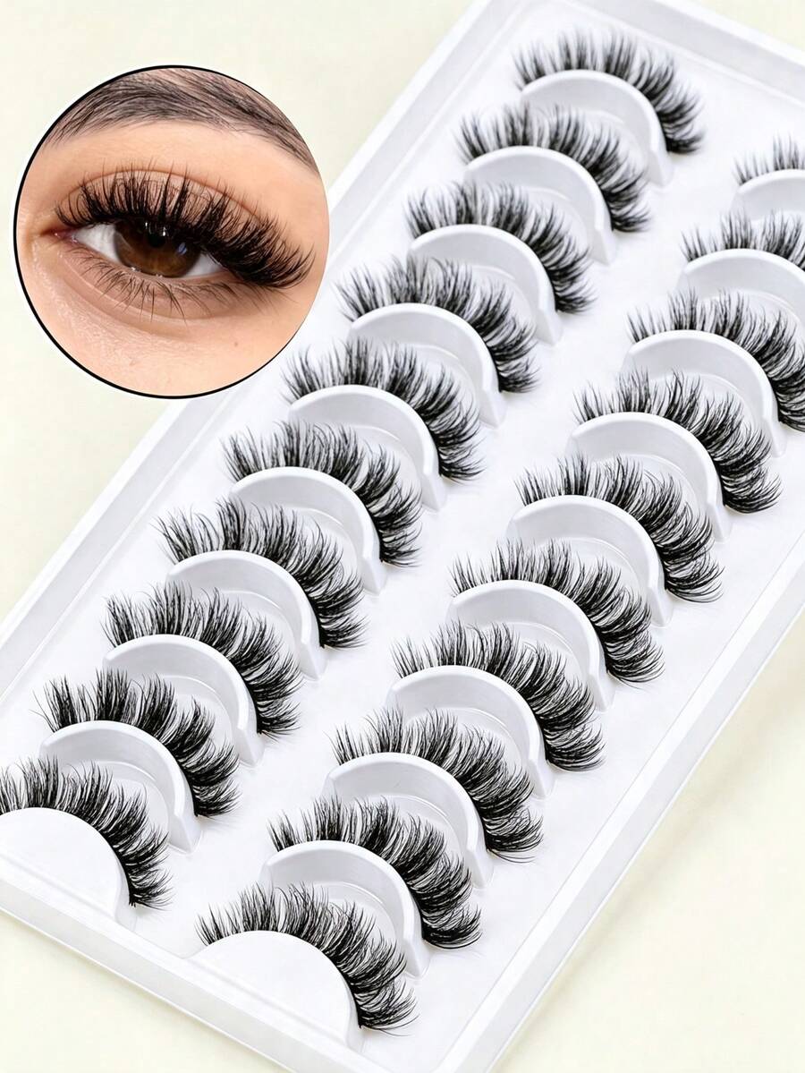 10 Pairs 5D Fluffy Mink Lashes, 3D Natural False Eyelashes, Soft Mink Eyelash Extension Makeup Kit Tools - View 1