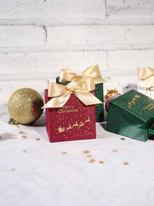 10Pcs Christmas Gift Boxes With Santa Sleigh And Starry Pattern, Elegant Holiday Favor Boxes With Satin Ribbon Bow, Red Green Black Gift Packaging For Christmas Party, Winter Celebration, Wedding Favors, Seasonal Decorations And Special Occasions - 7X5X7cm - View 5