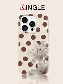 1pc Fashion Polka Dot Watercolor Lily & Lychee Texture Phone Case, Compatible With IPhone 11/12/13/14/15/16/17 Pro/ProMax/Plus All Models, Galaxy Universal Full Coverage Anti-Drop TPU Soft Shell, Gentle Girl Texture Protective Cover, Versatile For Commute, Perfect Holiday Gift - Beige - View 2