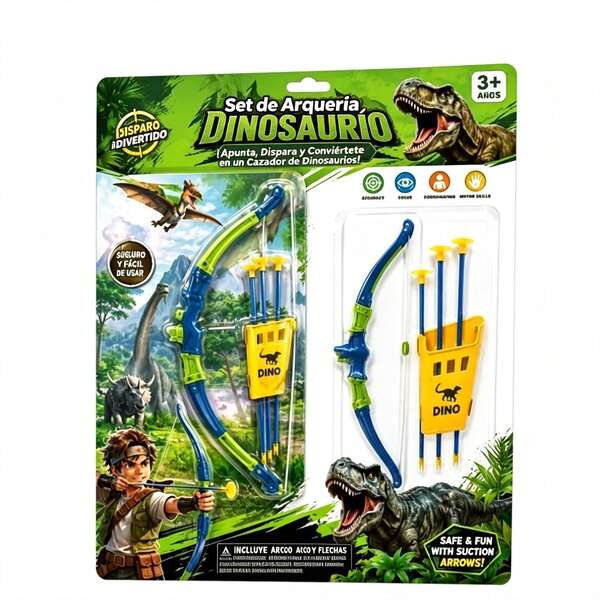 Conjunto de juguetes de arquería infantil con 1 arco y 4 flechas adhesivas, juego de tiro interactivo para interiores y exteriores, niños mayores de 3 años.