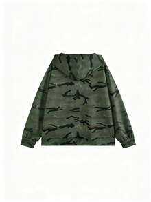 Jaket Hoodie Berresleting Motif Kamuflase Retro Amerika, Jaket Kasual Serbaguna Longgar dan Ramping (Motif Kamuflase Acak) - Hijau - View 5