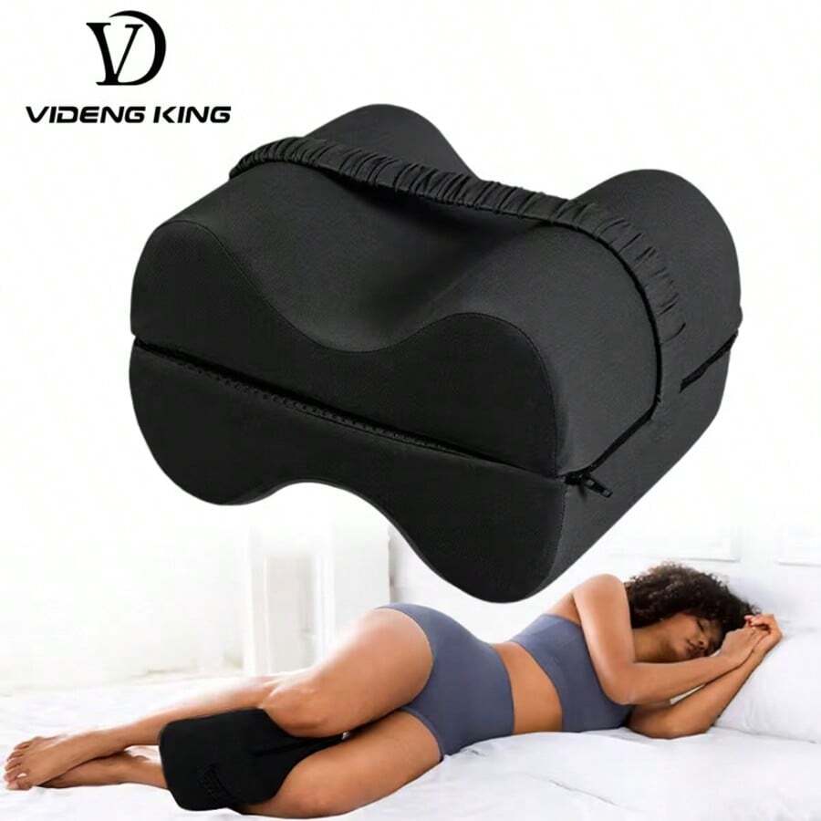 Almohada para dormir de lado, soporte completo para los muslos y las rodillas; Almohada para la pierna del que duerme de lado, colocada entre las piernas para corregir la alineación de la columna vertebral. - Negro - Ver 1