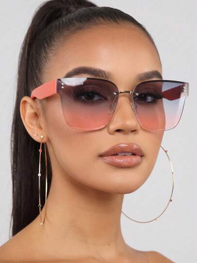 1 Pair Women's Square Rimless Gradient Lens Sweet Cool Style Wide Frame Personalized Street Style Vacation Fashion Glasses