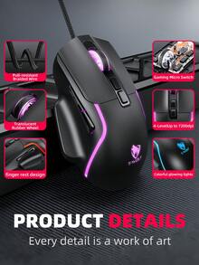 T-WOLF Mouse Gaming Mekanik 7 Tombol RGB Backlit Berkabel dengan Driver yang Dapat Diprogram Makro, Mouse untuk Bisnis dan Kantor dengan Pencahayaan LED Warna-warni - View 4