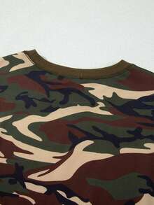Acelitt Women's Camouflage Print Pullover Sweatshirt, Round Neck Ribbed Trim Casual Knit Top, Suitable For Spring And Autumn Vacation - Multicolor - View 8