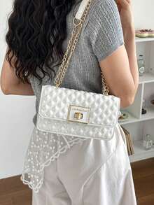 New Fashion Chain Quilted Women's Handbag, Small Square Crossbody Shoulder Bag 2026 - White - View 2