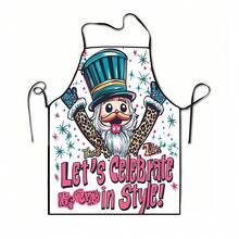 1pc Christmas Santa Claus, Christmas Bells, Christmas Snowflakes, Christmas Reindeer, Christmas Tree, Christmas Snowman, Christmas Penguin, Christmas Cartoon Animal Pattern Chef Apron, Apron, Suitable For Home Decor And Kitchen Use. Made Of 100% Polyester Material, Designed As Sleeveless Style, Perfect For Home Kitchen, Outdoor BBQ Cooking. This Printed Apron Is Unisex, Machine Washable And Reusable, Essential Kitchen Accessory - Multicolor - View 9
