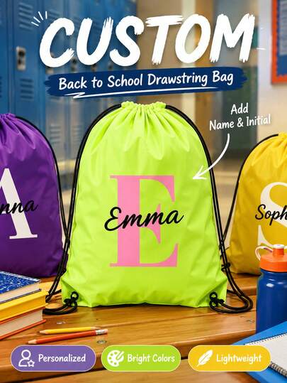 1pc Personalized Name Initial Drawstring Backpack, Multi-Color Customizable Drawstring Bag With Name, Personalized Name Initial Back To School Drawstring Backpack, Swimming Bag, Gym Bag, Extracurricular Activity Bag, Team Sports, School Travel, Party Gift Bag, Christmas Gift