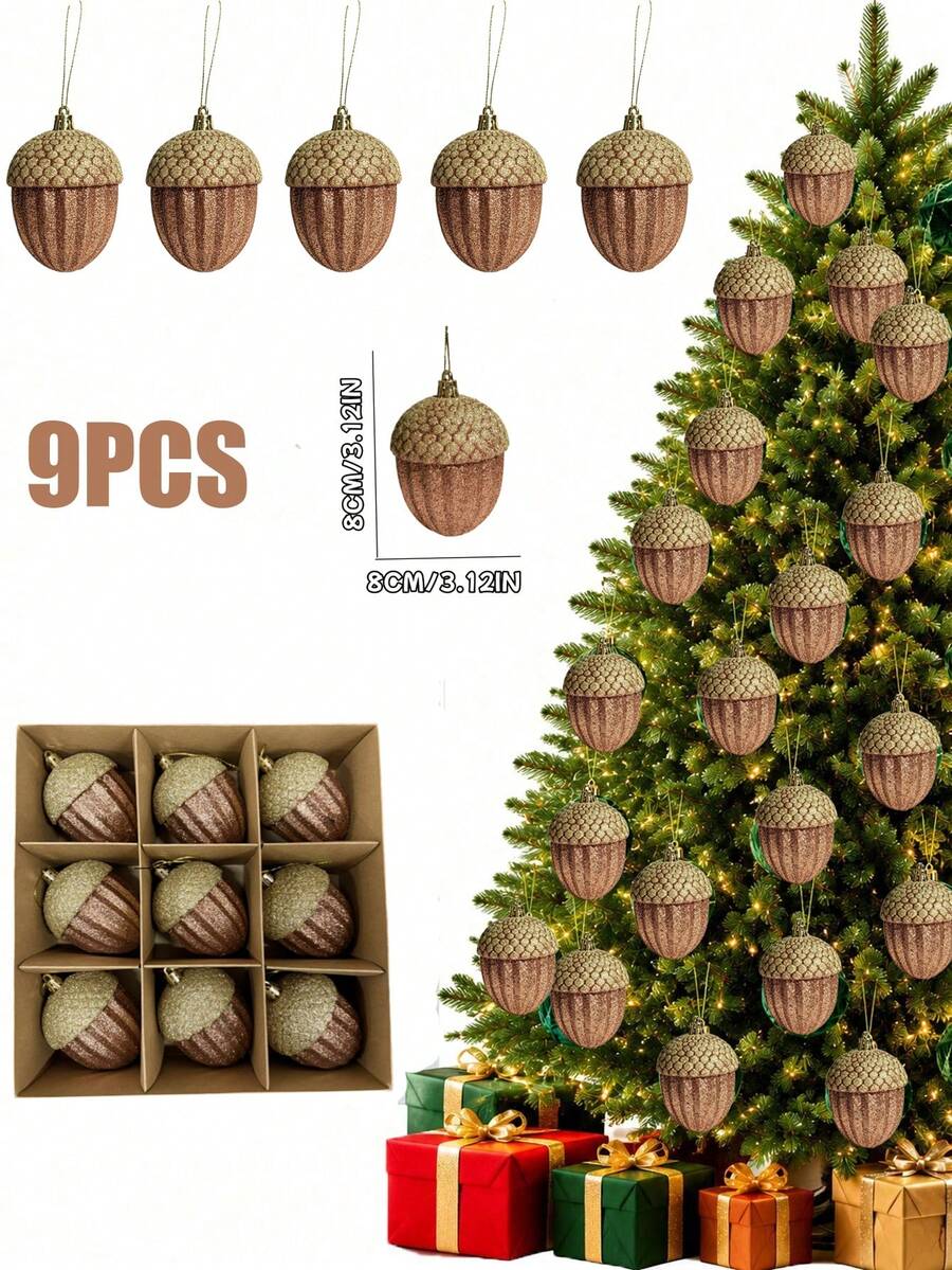 9pcs Christmas Tree Pine Cone Hanging Ornament Set, Plastic Material, Classic Style, Suitable For Christmas Tree Decoration Or Tabletop Display, Holiday Home And Party Decoration Choice - Multicolor - View 1