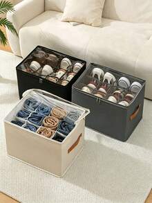 Minimalist Rectangular Shoe Box With Dividers, Double Zippers, And A Side Handle. Optimizes Space, Provides Categorized Storage, And Is Foldable. Suitable For Wardrobes, Bedrooms, Dormitories, And Other Home Storage Needs; Suitable For All Seasons. - Multicolor - View 9