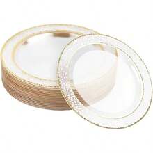 50/25/20/10pcs Transparent Gold Rim Plates/Trays Set, 7.5"/10.25" Reusable Plates, Food Trays, Fruit And Snack Platters, Dessert And Salad Plates, Cheese And Candy Trays, Multi-Purpose Tableware For Parties, Weddings, Birthdays, Picnics, Holiday Events, Easy To Clean And Durable, Suitable For Elegant Home And Event Table Settings. - View 2