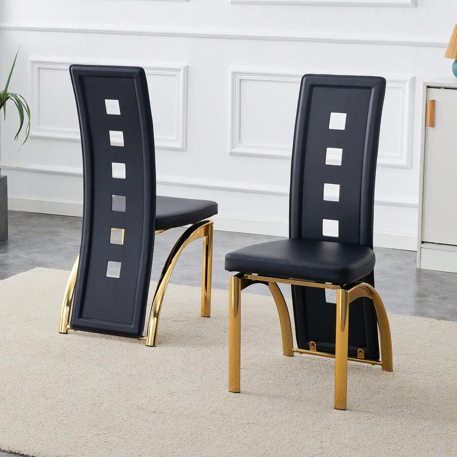 Matstolar - Svart+Guld + Metall + PU-läder + 2-pack - Visa 1