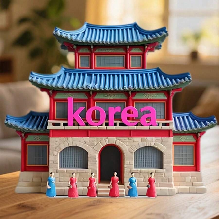 Korea Royal Palace With Figures And Eaves Of Grace Magnet Where Every Courtyard Holds A Bow Of Tradition Keepsake For All Metal Surfaces Throughout The Home - C - View 1