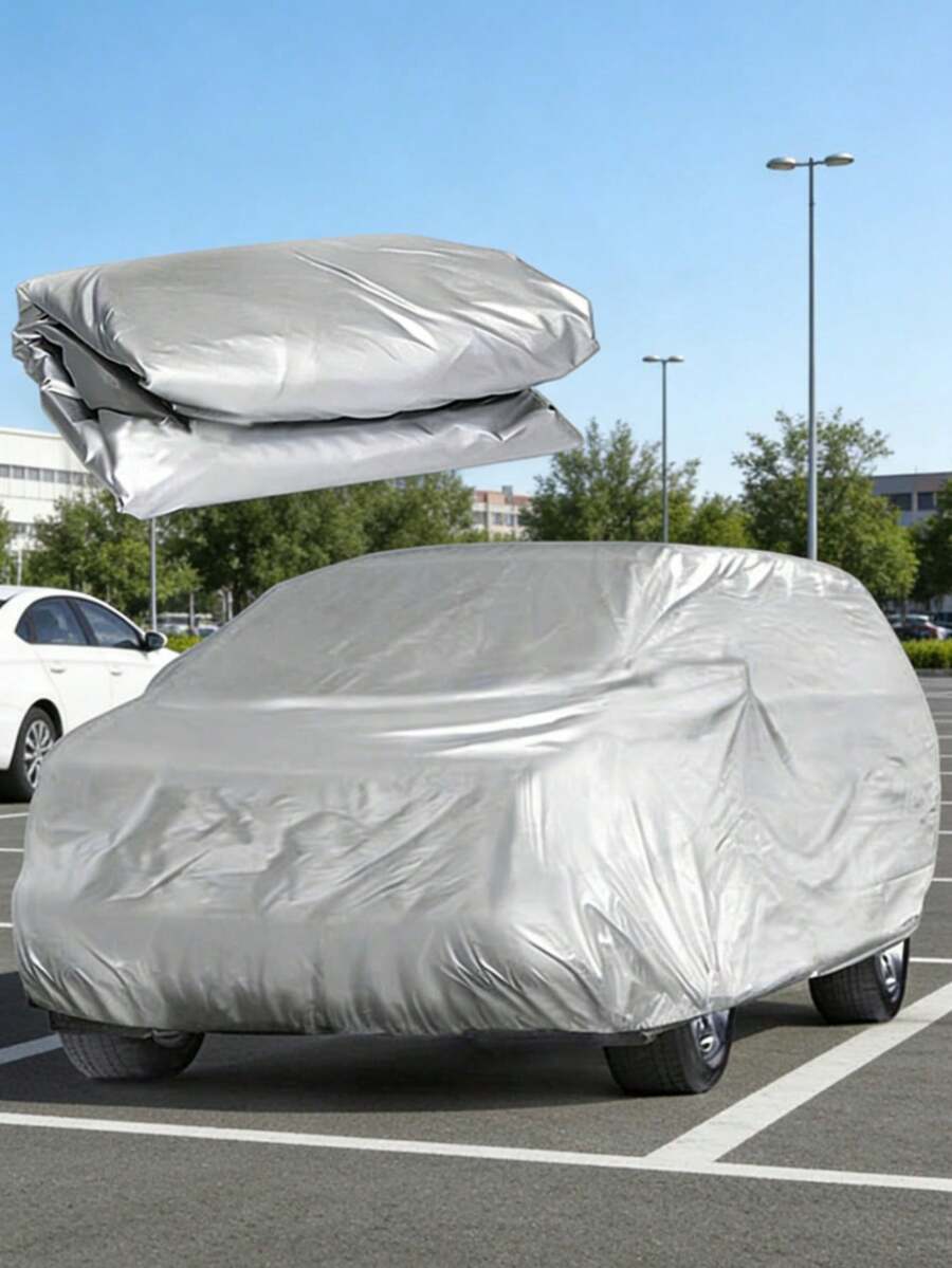1pc PEVA Material Single Layer Car Cover, All-Weather Protection, Waterproof, Windproof, Snowproof, Dustproof, Lightweight And Portable, Easy Installation, Suitable For All Car Models, Garage Storage And Organization - Silver - View 1