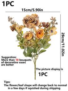 1pc Artificial Rose, Chrysanthemum, Hydrangea Silk Flower Bouquet, Suitable For Home Decor, Kitchen Decor, Autumn Decor, Outdoor Decor, Table Decor, Wedding Decor, Artificial Plants, Women's Gift, Back To School Season - Yellow - View 5