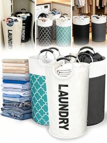 Extra Large High Quality Laundry Basket With Soft Padded Handles - Fabric Laundry Hamper, Foldable Round Basket, Suitable For Various Room Types, Casual Style Clothes Storage Box, Laundry Accessories, Laundry Basket, Space Saving - View 13