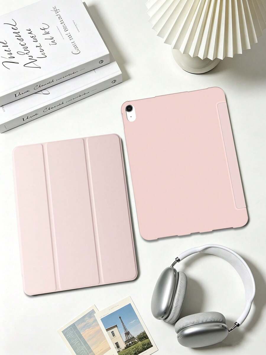 1件粉色矽膠蜂巢軟殼保護套,適用於Mini1/2/3/4/5/6/7/Air/Air2/9.7/10.2/10.5/10.9(Air4-Air8)/Pro 11/10th Gen/A16/Pro 11 2024 Apple機型,三折支架,多角度支架,蜂巢散熱,睡眠/喚醒,簡約休閒商務,多折平板電腦保護套,無筆槽,不含筆 - 粉色 - 查看 1