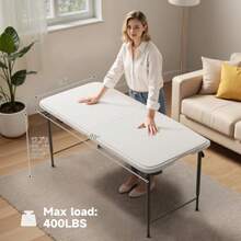 Folding Table 4 Foot - 3-Position Adjustable Height, Heavy Duty 400 Lbs Capacity - Portable Tables Folding For Camping, Party, Indoor And Outdoor Use, 2 Pack - White - View 5