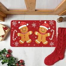 1pc Christmas Gingerbread Man Door Mat, Candy Cane & Snowflake Pattern, Washable, Christmas Holiday Home Decor, Non-Slip Mat Suitable For Christmas Gifts, Farmhouse Style Christmas Party Decoration, Perfect Christmas Home Decor - A - View 5