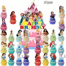 Hot-Selling Recommendation Dessert Decoration 31pcs Princess Size Cake Toppers Cake Decorations Princess Bunting Birthday Cake Dessert Birthday Party Cake Decoration Cartoon Plug-In Set - View 5