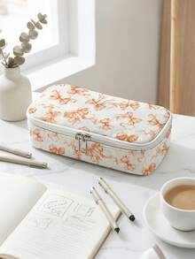 1pc, Bow Pattern Print Large Capacity Teenager Pencil Case, Compartment Pencil Bag, School Large Capacity Storage Bag, Storage Box, Suitable For Girls And Boys Students, Back To School Gift, Holiday Gift - Multicolor - View 5