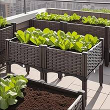 Freely Combinable Elevated Raised Garden Bed With Legs - Modular Outdoor Planter Box Suitable For Flowers, Vegetables & Herbs, Lightweight Durable Woven Black Plastic Growing Container, Thick Rectangular Bed For Balcony,, Small Gardens - 2 Units - View 8