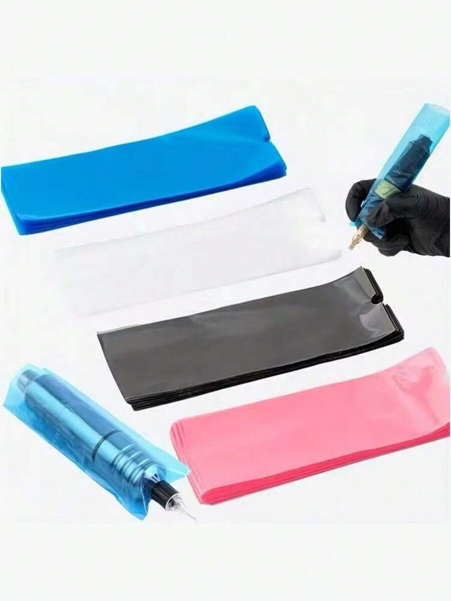 100pcs Disposable Waterproof Tattoo Machine Pen Covers, Black/Blue/Pink, Tattoo Accessories - Multicolor - View 1