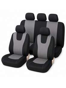 Juego de 9 piezas de fundas para asientos de coche estilo chaleco flexible con ribete decorativo incorporado, protectores de cojín de asiento elásticos y transpirables, aptos para sedanes familiares, SUV y camionetas - Un estilo - Ver 13
