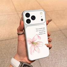 1pc TPU Material Elegant Pink Flower English Quote Pattern Phone Case Suitable For IPhone 17 Pro Max/17/16 Pro Max/15/14/13/12/11 Full Coverage Anti-Drop Soft Shell Phone Protective Cover - Silver - View 2