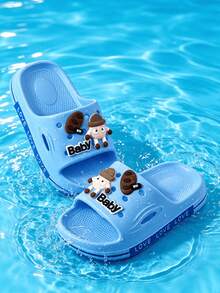Children's Blue Cute Elf EVA Thick Sole Slippers, Side Print Color Block, Lightweight Summer Vacation Beach Shoes, Suitable For Boys And Girls - Baby Blue - View 5