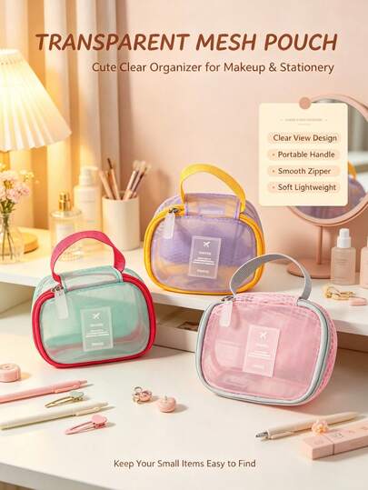 Mesh Makeup Bag, Standing Large Capacity Dopamine Toiletry Bag, Travel Portable Multi-Functional Storage Toiletry Bag, Makeup Bag, Back To School Tote Bag