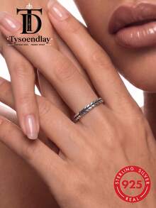 Tysoendlay 1 pieza Anillo de plata de ley 925 con hoja de trigo vintage, anillo de banda lisa apilable, anillo personalizado de estilo victoriano oxidado hecho a mano, uso diario, regalo unisex, Halloween - Plata antigua - Ver 1