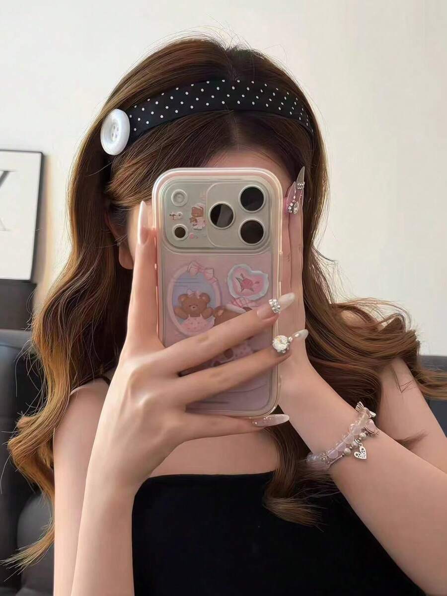 1pc/2pcs Women's Button Polka Dot Headband With Cute Side Bow, Hair Accessory Suitable For Daily Wear, Dating, Outings - Multicolor - View 1