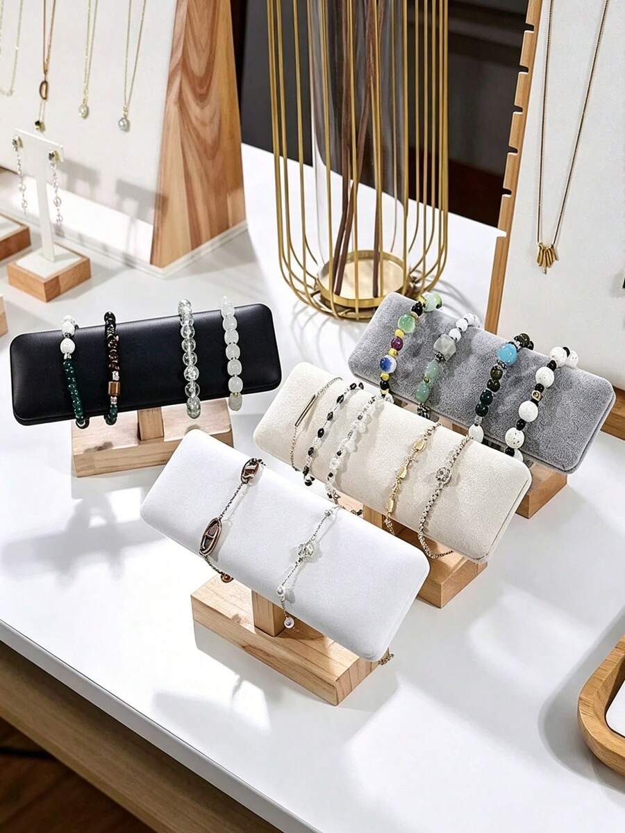 1PC/2PCS Wooden Single Layer Bracelet Storage Rack Headband Necklace Watch Bracelet Display Stand Jewelry Headscarf Display Prop Accessory Decoration Rack - Log Flat Single Layer Bracelet Stand - View 1