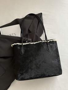 Premium Large Capacity Handbag For Women, Fashionable Versatile Casual Minimalist Commuter Shoulder Tote Bag - Black - View 6